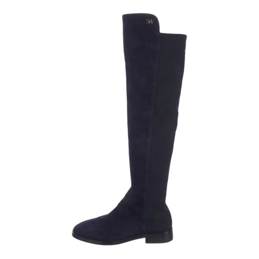Stuart Weitzman 5050 Navy Blue Suede Over The Knee Boots Low‎ Heel Women 5.5